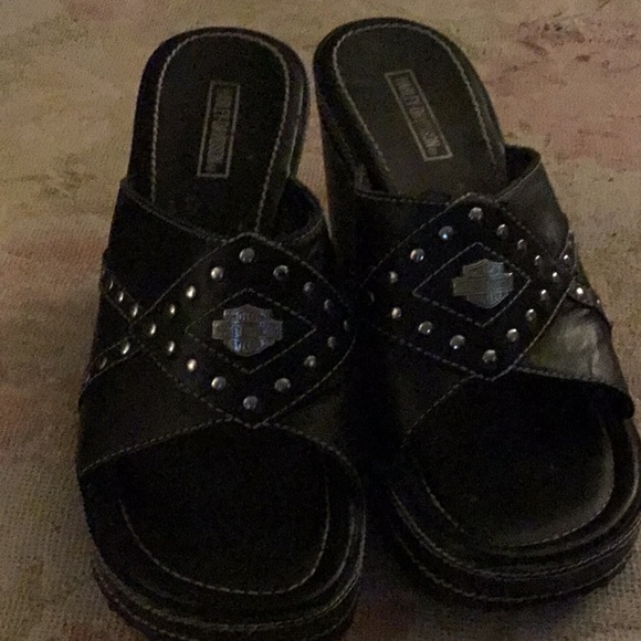 Harley-Davidson Shoes - Black heeled wedge Harley Davidson sandals